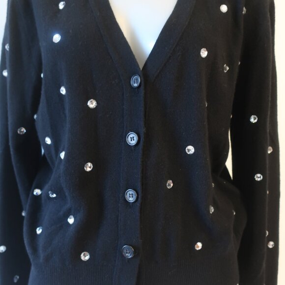 Womens Nº21 100% Wool Black Crystal Embellished Cardigan Sweater M - Picture 3 of 10